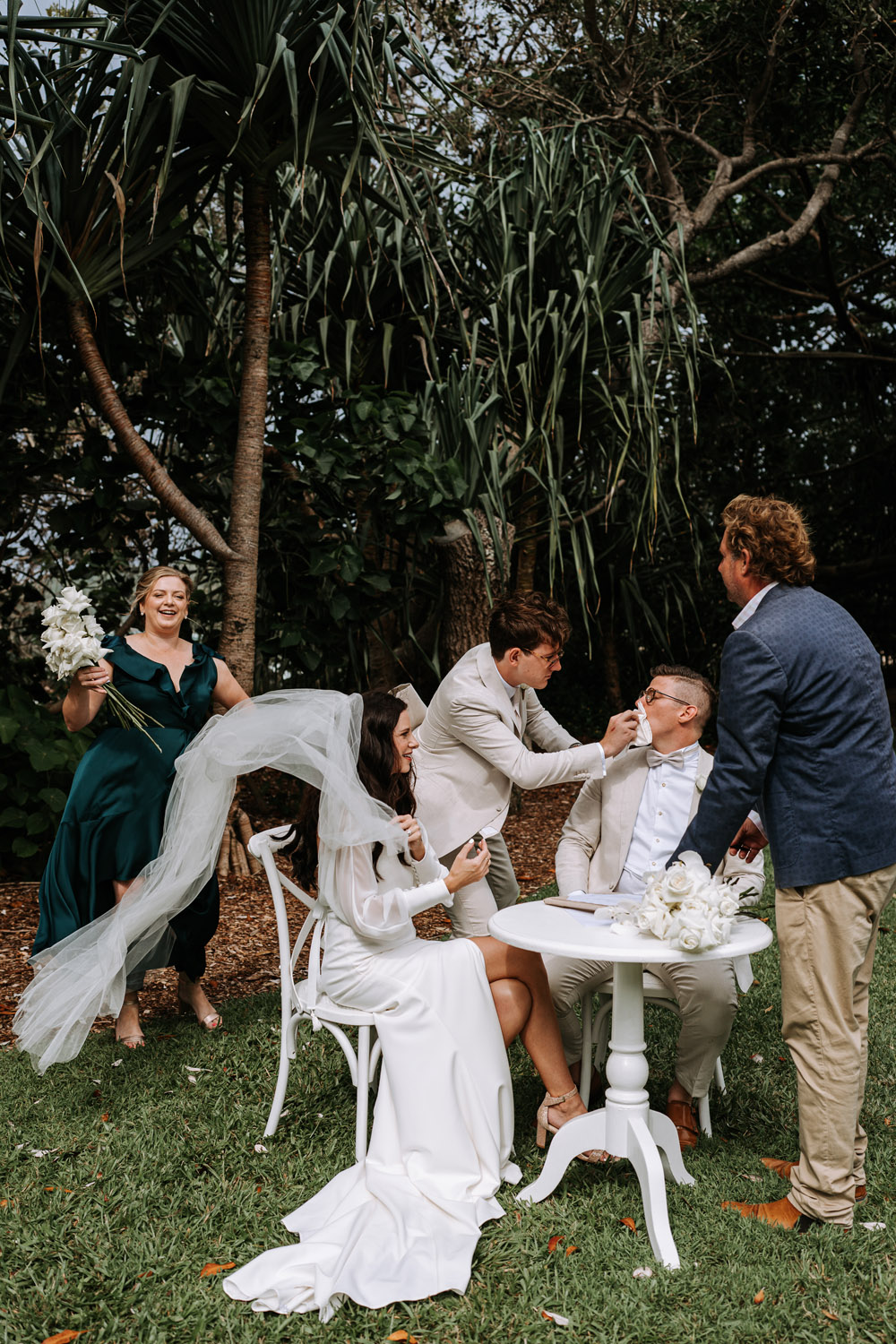 Noosa wedding photography of bride and grooms at Ricky's Restaurant by Noosa photographer
