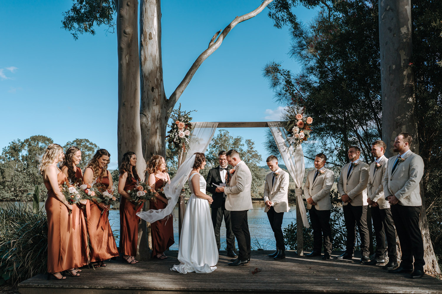 Bec and Cam celebrating their wedding at The Rocks Yandina on the Sunshine Coast