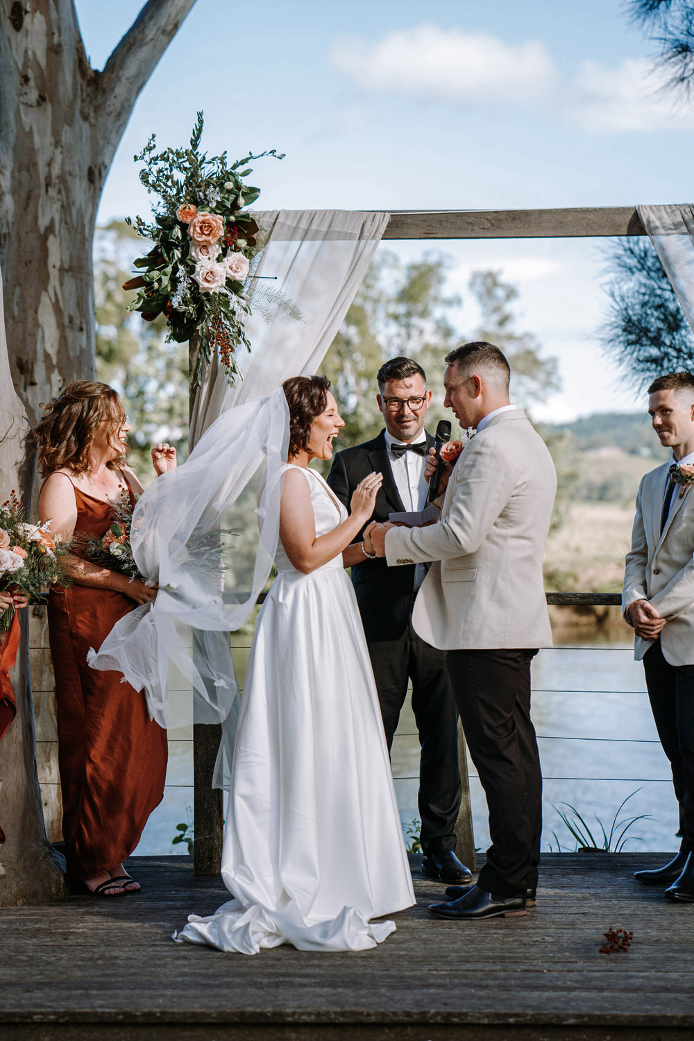 Bec and Cam celebrating their wedding at The Rocks Yandina on the Sunshine Coast