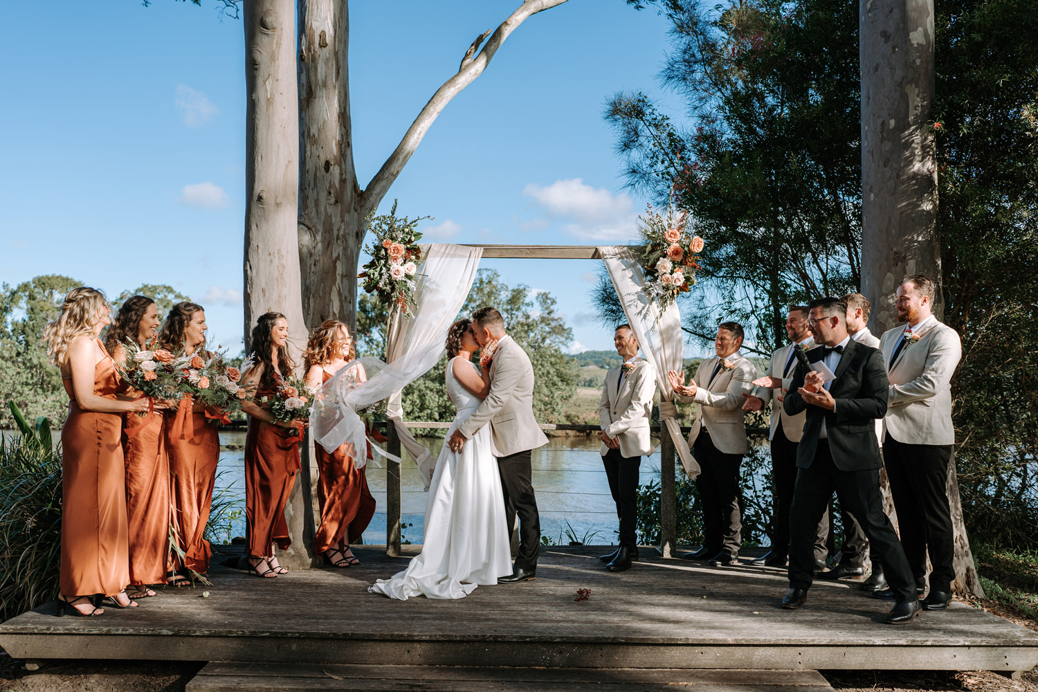 Bec and Cam celebrating their wedding at The Rocks Yandina on the Sunshine Coast