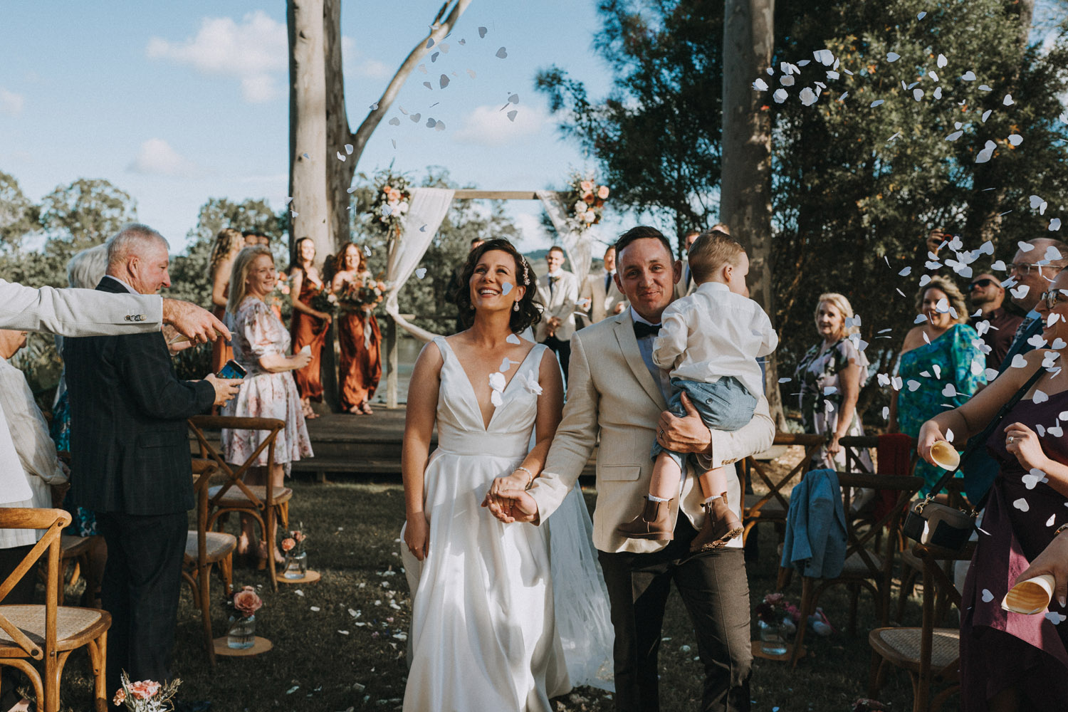 Bec and Cam celebrating their wedding at The Rocks Yandina on the Sunshine Coast
