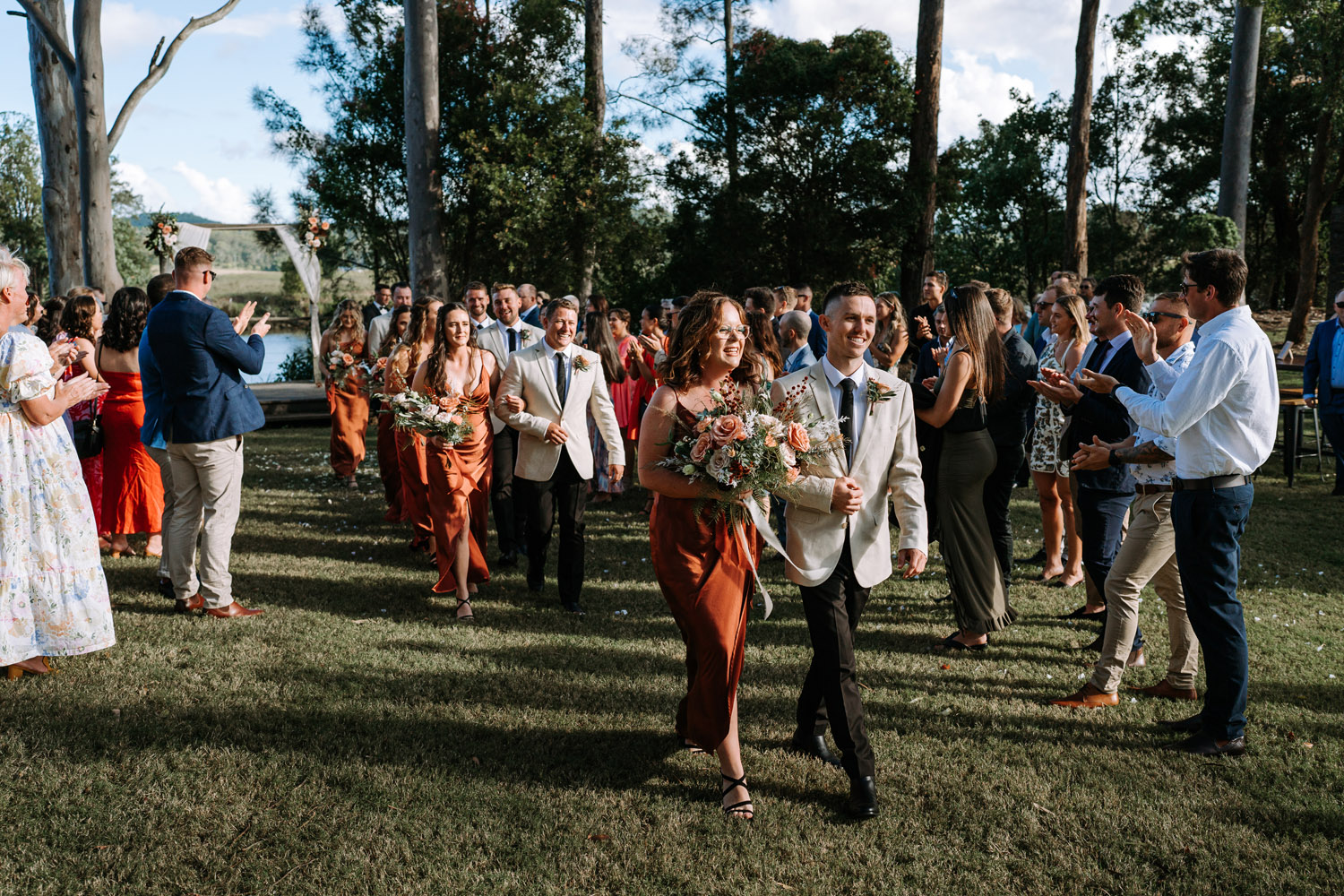 Bec and Cam celebrating their wedding at The Rocks Yandina on the Sunshine Coast