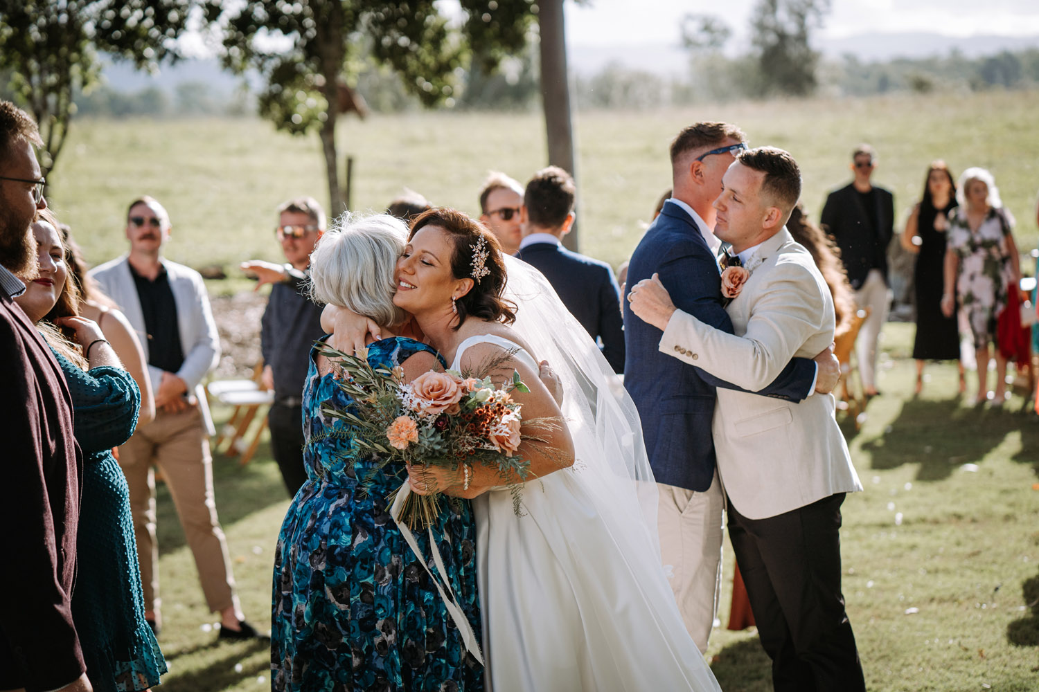 Bec and Cam celebrating their wedding at The Rocks Yandina on the Sunshine Coast