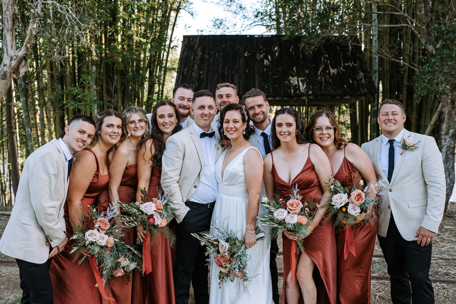 Bec and Cam celebrating their wedding at The Rocks Yandina on the Sunshine Coast