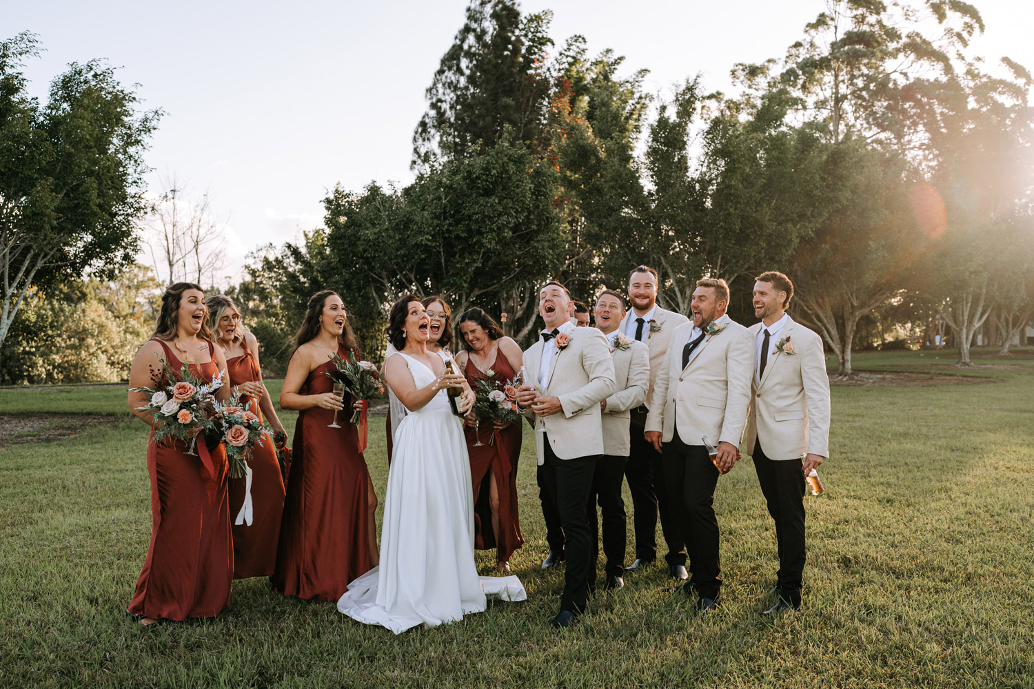 Bec and Cam celebrating their wedding at The Rocks Yandina on the Sunshine Coast