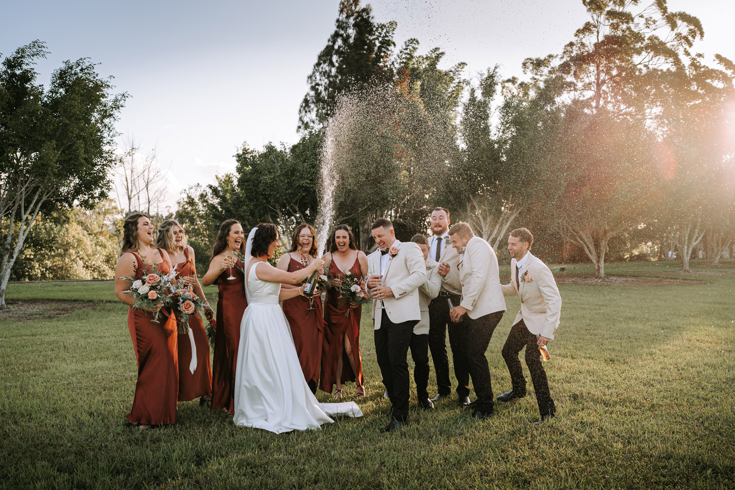 Bec and Cam celebrating their wedding at The Rocks Yandina on the Sunshine Coast