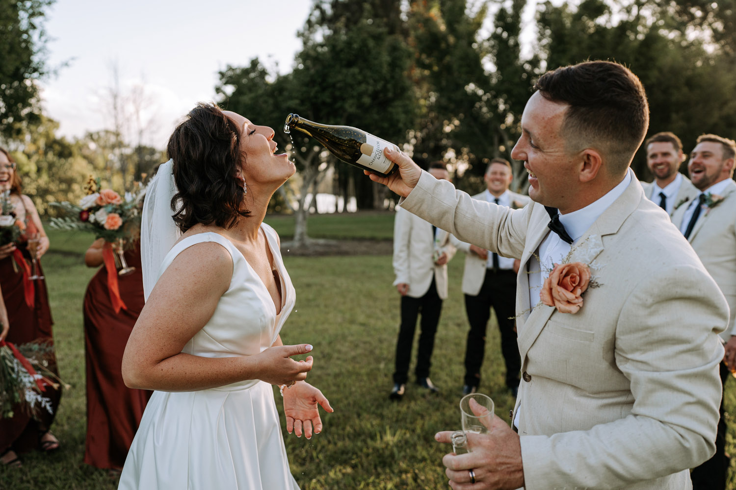 Bec and Cam celebrating their wedding at The Rocks Yandina on the Sunshine Coast