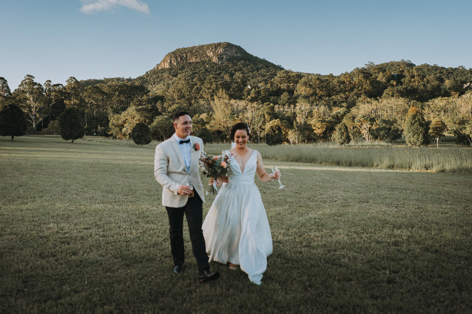 Bec and Cam celebrating their wedding at The Rocks Yandina on the Sunshine Coast