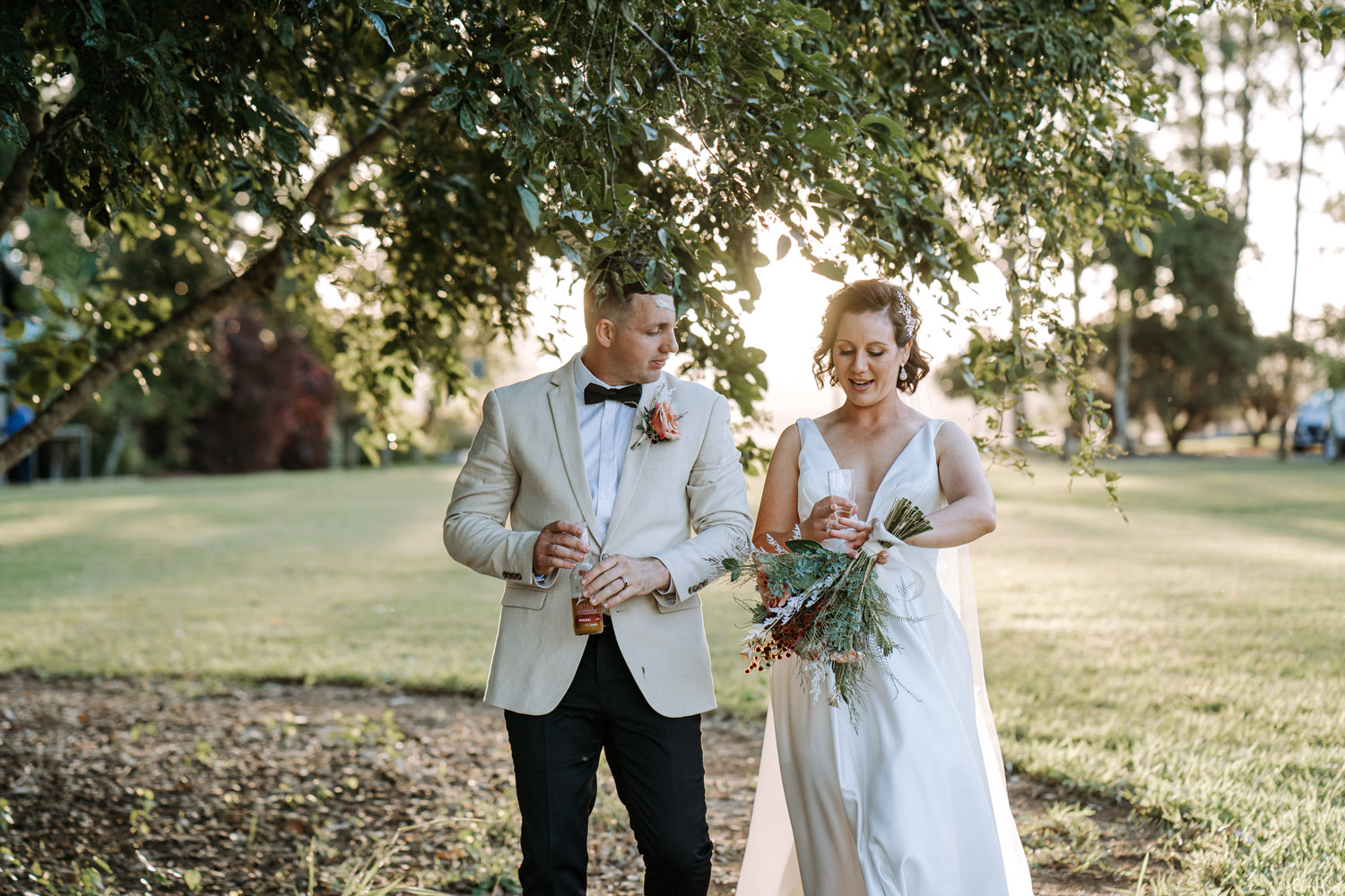 Bec and Cam celebrating their wedding at The Rocks Yandina on the Sunshine Coast