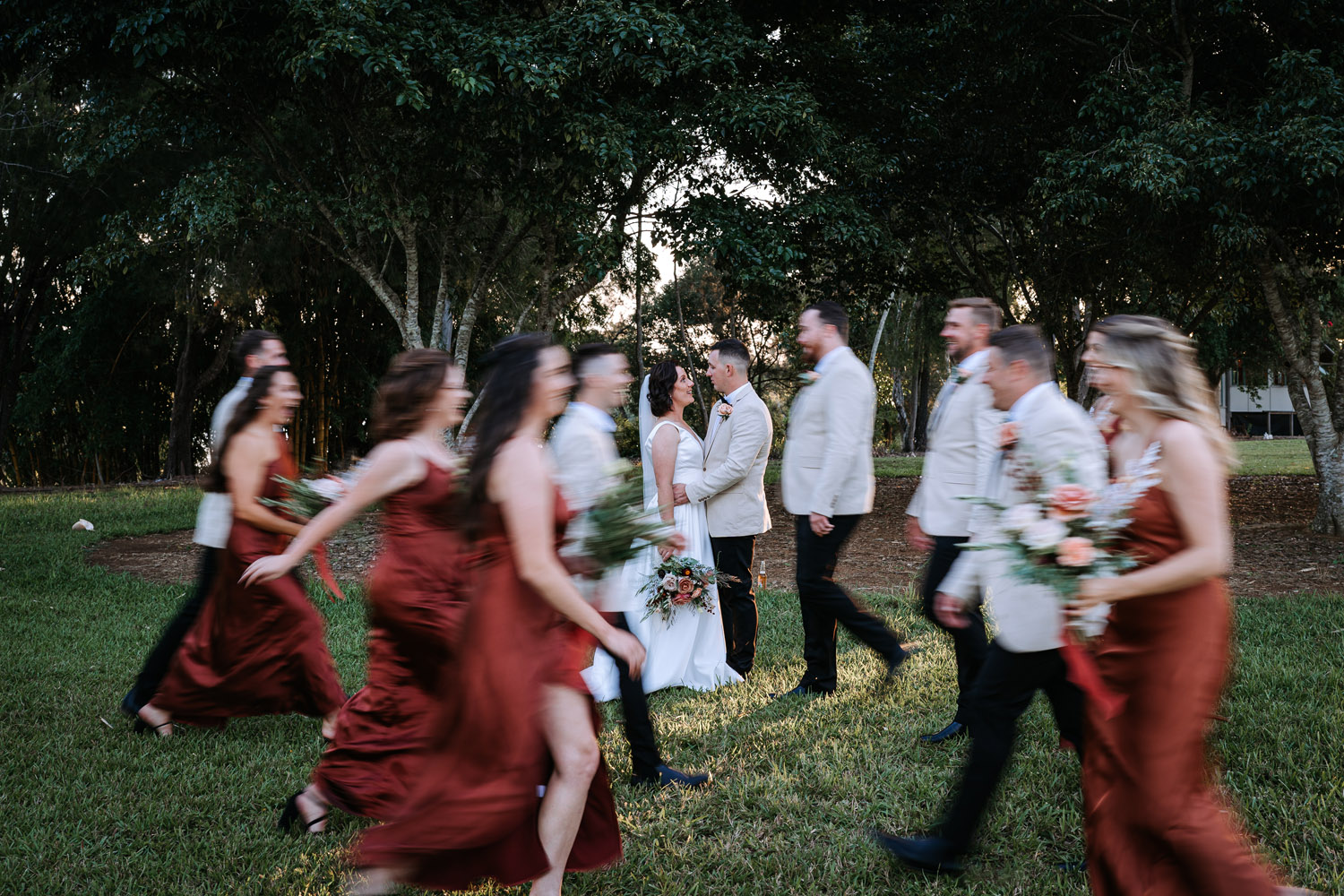 Bec and Cam celebrating their wedding at The Rocks Yandina on the Sunshine Coast