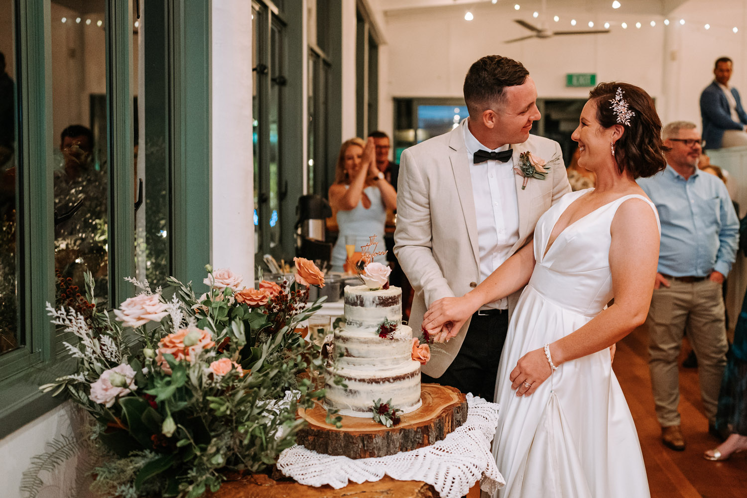 Bec and Cam celebrating their wedding at The Rocks Yandina on the Sunshine Coast